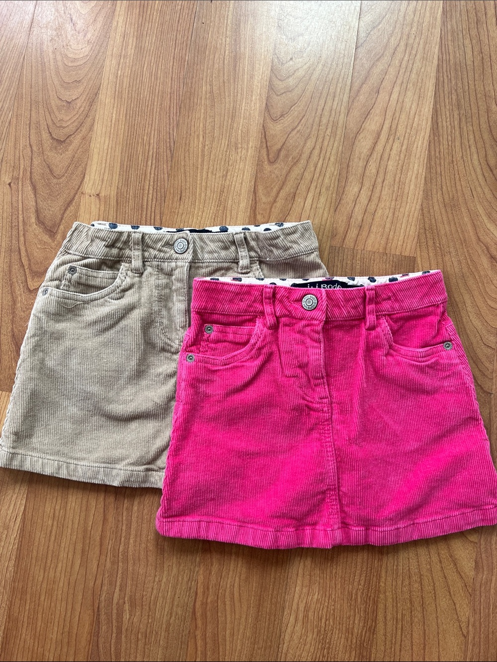 Mini Boden Girls Corduroy Skirts in Hot Pink and Tan